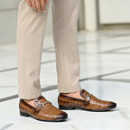 Woven Brown Leather Loafer | Premium Quality | All Season Shoe