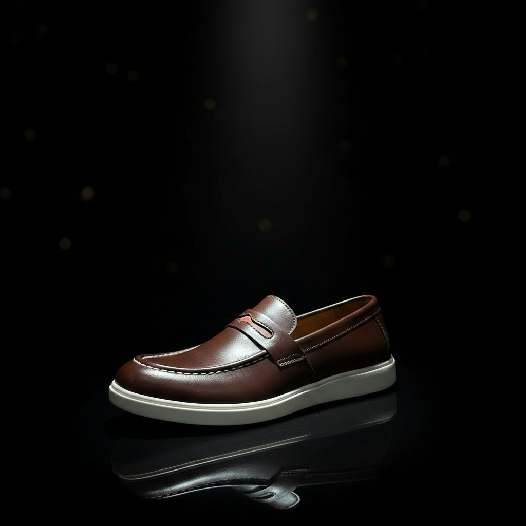 Premium Handcrafted Brown Hybrid Penny Loafer | Medicated Comfort Insole – Durable White Sneaker Sole