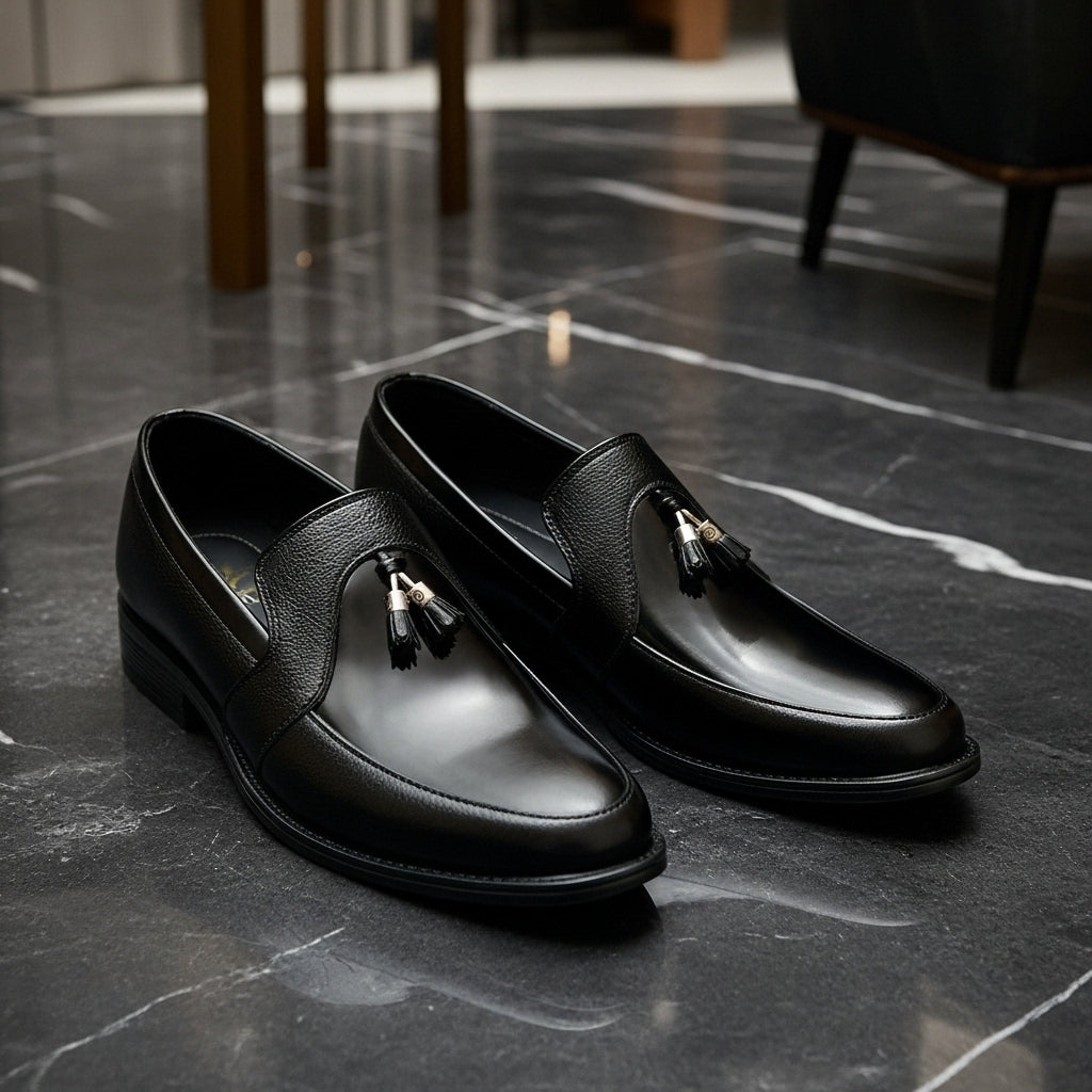 Premium Black Leather Tassel Loafer
