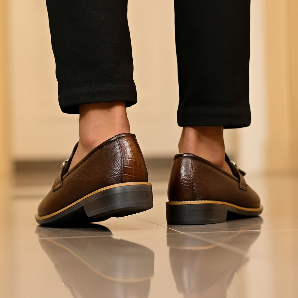 Hand Stiched Brown Croc Pattern Premium Loafer